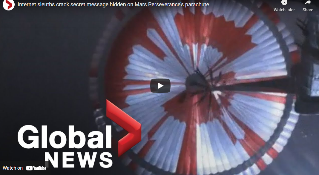 Internet sleuths crack secret message hidden on Mars Perseverance’s parachute – submitted by Kris Lee